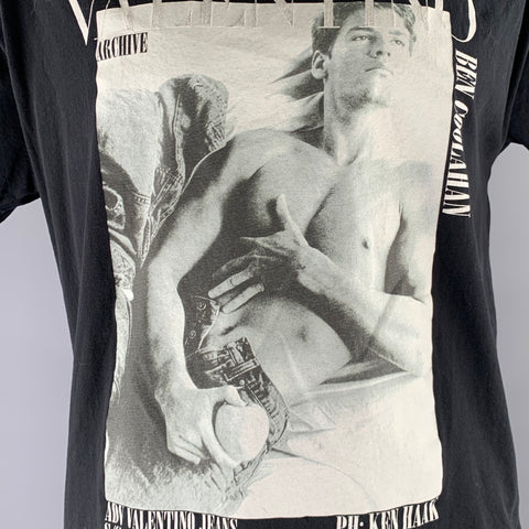 VALENTINO Size L Black Multi Color Graphic Cotton Oversized T shirt