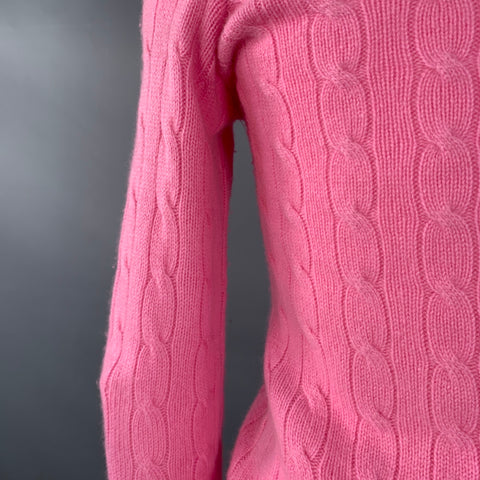 RALPH LAUREN Size M Pink Cashmere Cable Knit Off Shoulder Pullover