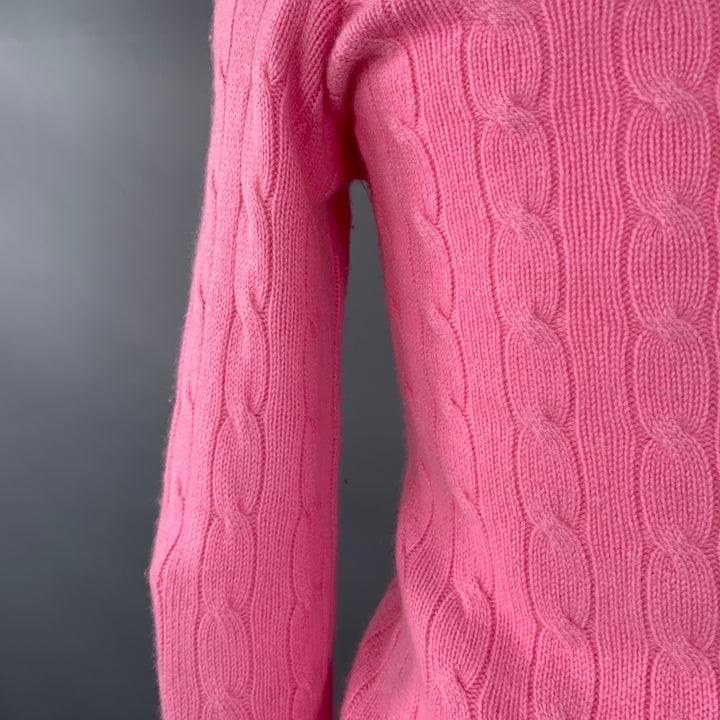 RALPH LAUREN Size M Pink Cashmere Cable Knit Off Shoulder Pullover
