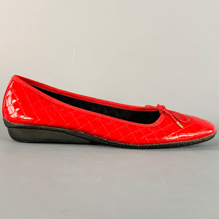 PAUL MAYER Size 9 Red Patent Leather Quilted Bow Flats