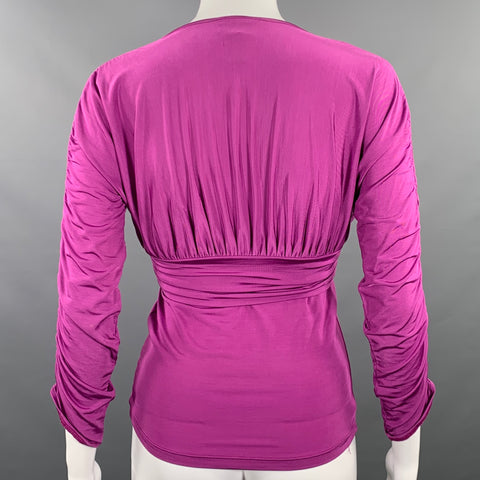 JUST CAVALLI Size 4 Pink Viscose Blend Ruched 3/4 Sleeves Casual Top