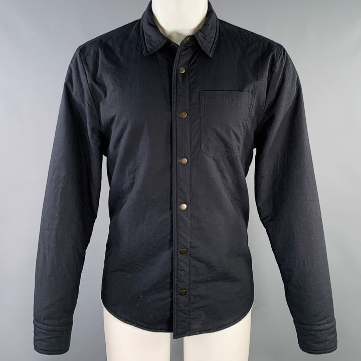 JAMES PERSE Size M Black Cotton Faux Shearling One Pocket Shirt Jacket