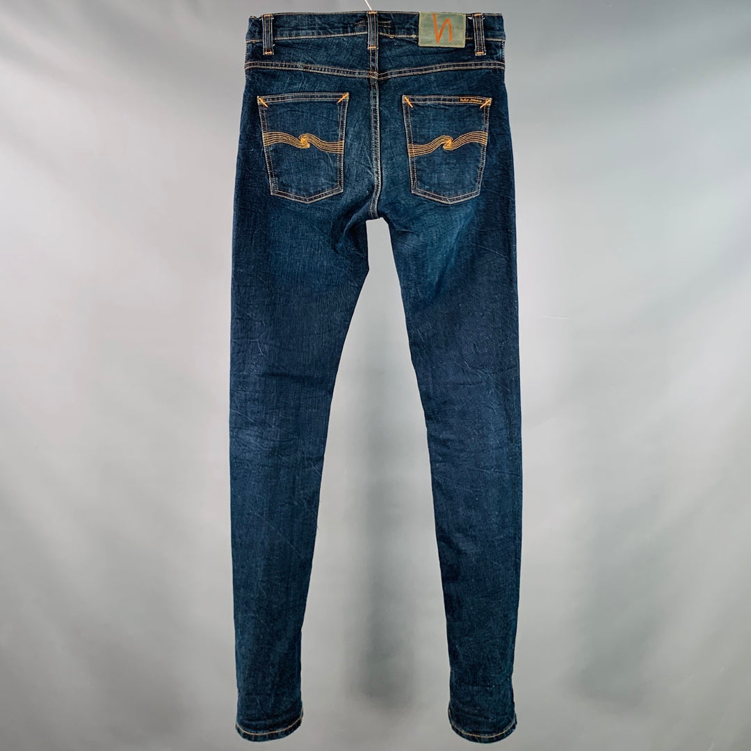 NUDIE JEANS Size 29 Grim Tim Navy Contrast Stitch Cotton Blend Tapered Jeans