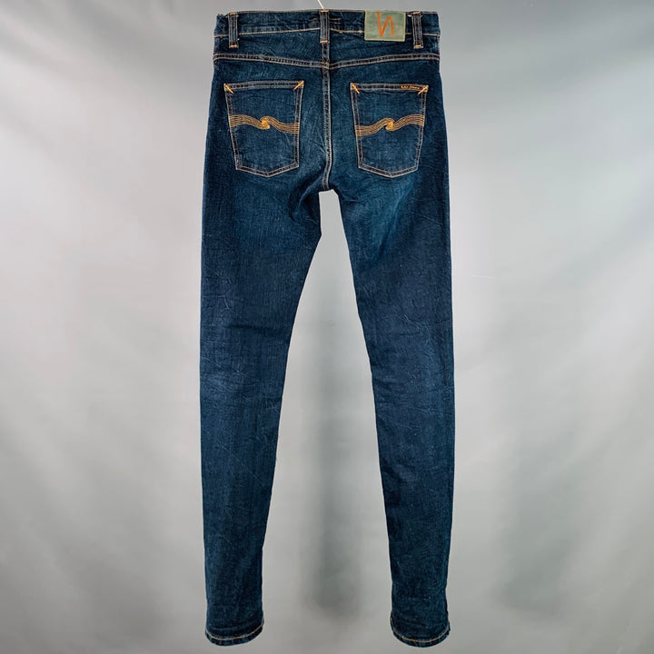 NUDIE JEANS Size 29 Grim Tim Navy Contrast Stitch Cotton Blend Tapered Jeans