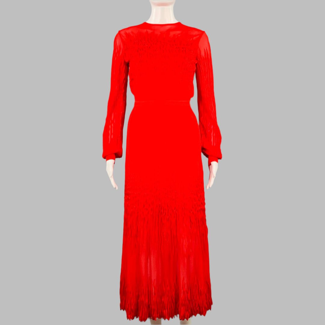 ALEXANDER MCQUEEN Size S Red Viscose Textured Long Sleeve Dress