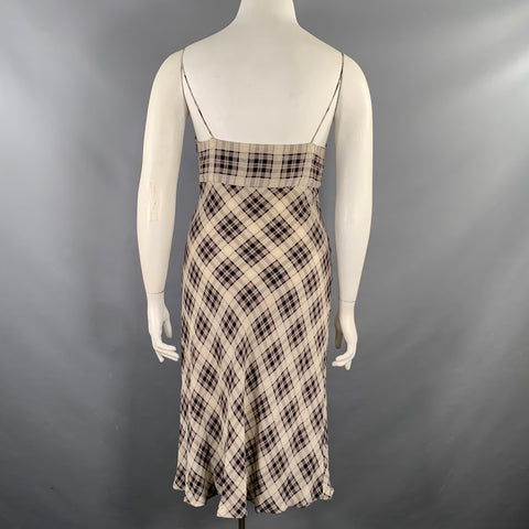 MARC JACOBS Size 8 Beige Brown Silk Plaid Slip Knee-Length Dress