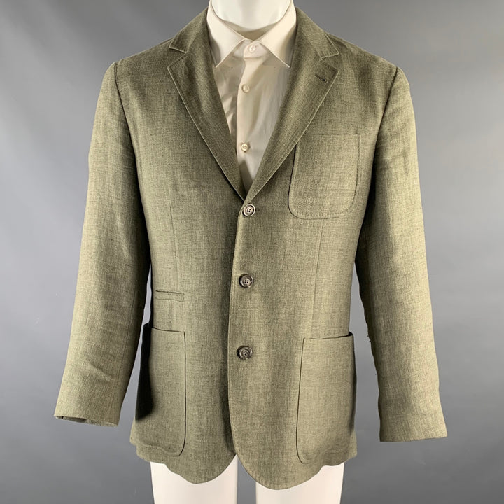 BRUNELLO CUCINELLI Chest Size M Olive Woven Linen / Wool / Silk Sport Coat