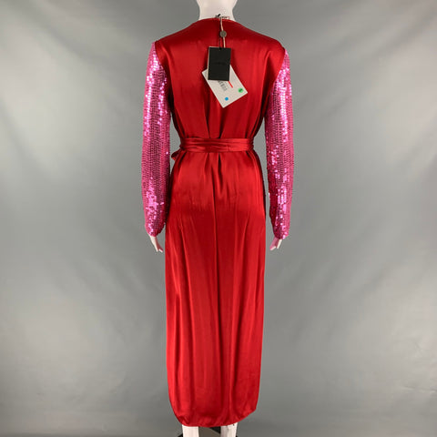 ATTICO Size 2 Pink Red Viscose Sequined Wrap Dress