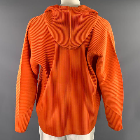 ISSEY MIYAKE Size L Orange Pleated Polyester Hooded Pullover
