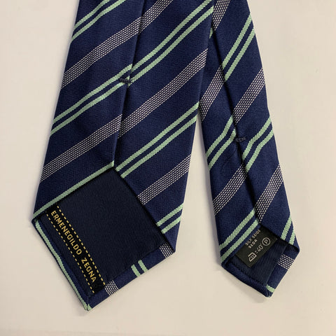 ERMENEGILDO ZEGNA Navy Mint Diagonal Stripe Silk Tie