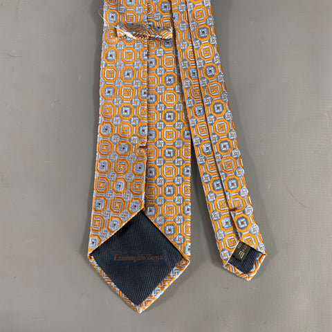 ERMENEGILDO ZEGNA Blue Orange Jacquard Silk Tie