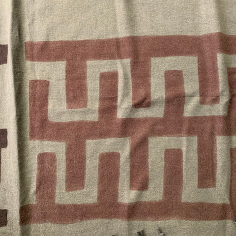 LISA CHRISTOFFERSEN Brown Olive African Tribal Pashmina Silk Handpainted Scarf Shawl