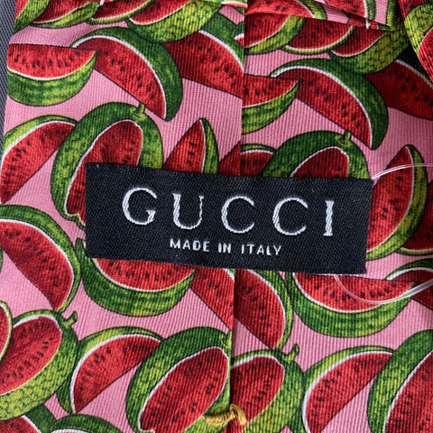 GUCCI Pink Red Watermelon Silk Tie