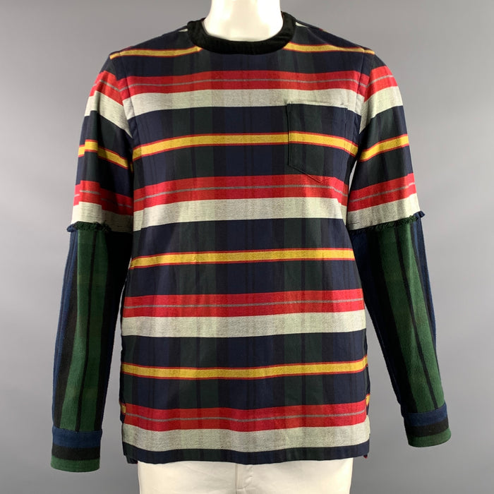 SACAI Size L Multi Color Mixed Fabrics Cotton rayon Crew Neck Pullover