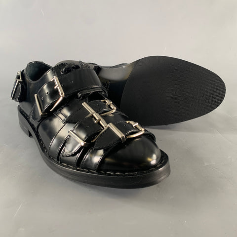 SIMONE ROCHA Size 9 Black Leather Belted Lace Up Shoes