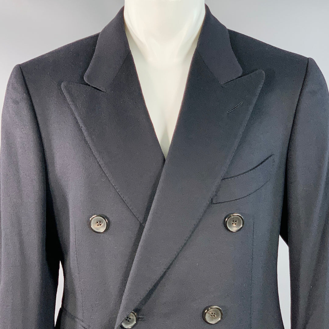 TOM FORD Size 40 Navy Cashmere Double Breasted Peak Lapel Coat