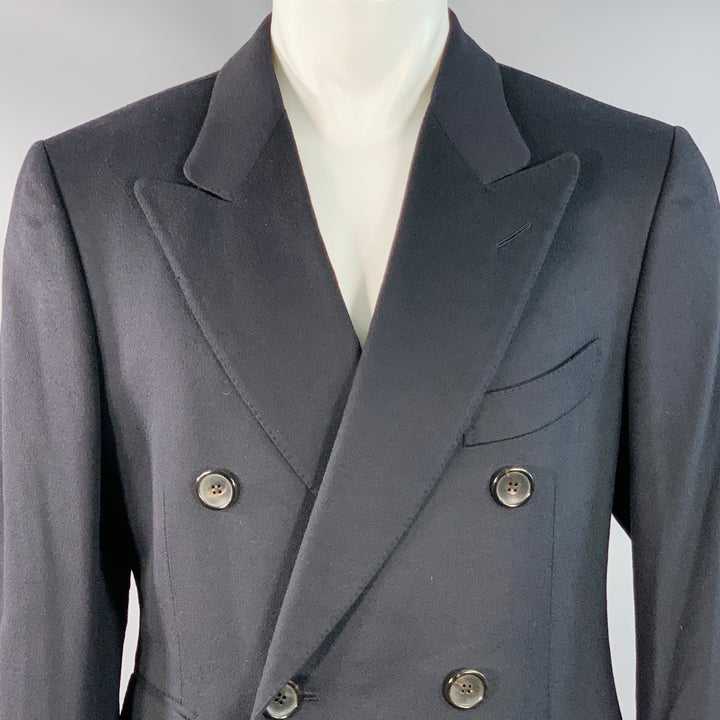 TOM FORD Size 40 Navy Cashmere Double Breasted Peak Lapel Coat