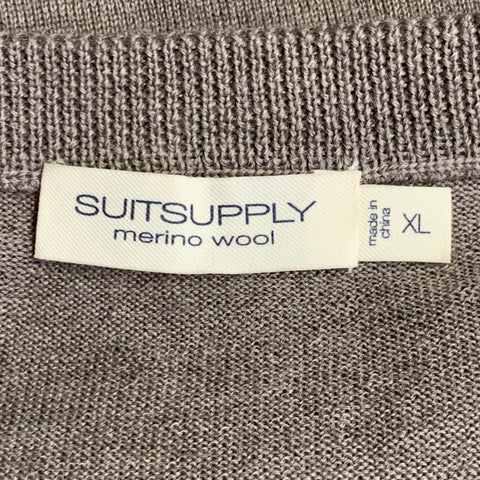 SUITSUPPLY Taille XL Marron Chiné Tricot Laine Mérinos Maillot Col Rond T-shirt