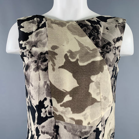 DRIES VAN NOTEN Size 6 Grey Olive Wool Silk Marbled Open Back Dress