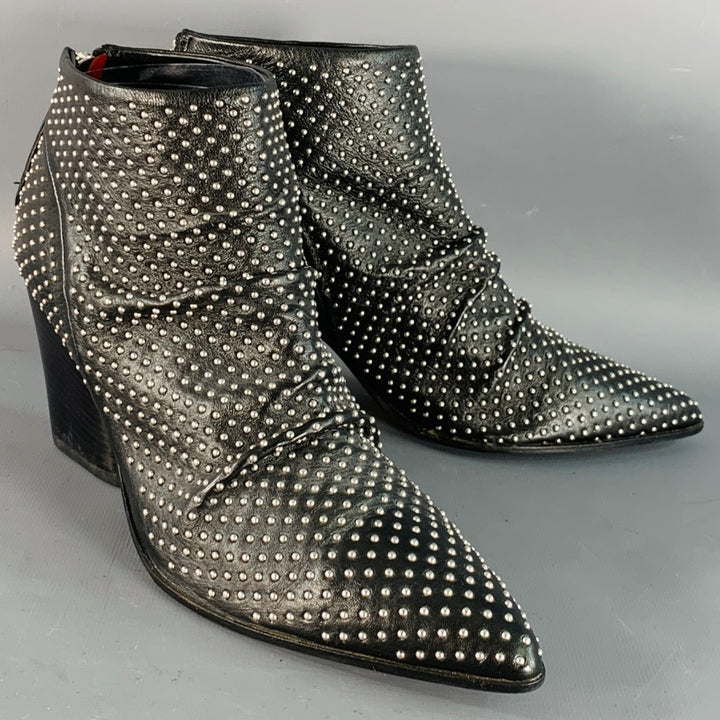 HALMANERA Size 7.5 Black Studded Back Zipper Ankle Bootiess