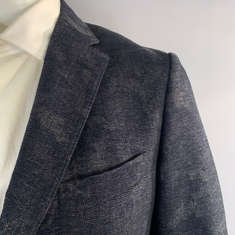 ETRO Chest Size 42 Navy Grey Jacquard Wool & Cotton Notch Lapel Sport Coat