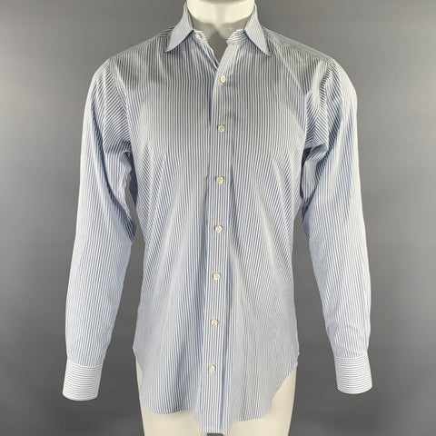 HAMILTON Size S White Light Blue Stripe Cotton Spread Collar Long Sleeve Shirt
