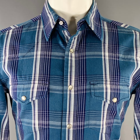 TOM FORD Size M Blue Navy Plaid Cotton Western Long Sleeve Shirt