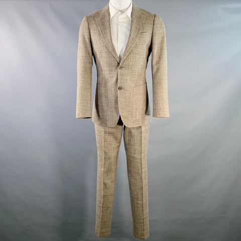 SUITSUPPLY Size 36 Brown Melange Wool Silk Linen Notch Lapel Suit