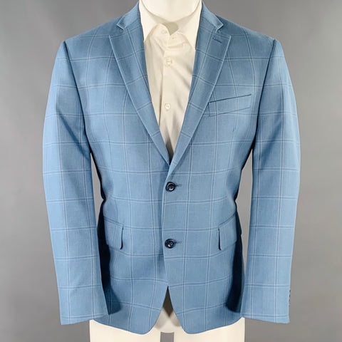 MICHAEL KORS Size 40 Short Blue Window Pane Polyester Blend Sport Coat