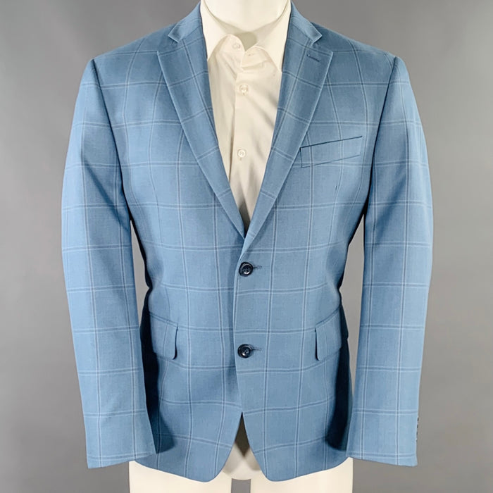 MICHAEL KORS Size 40 Short Blue Window Pane Polyester Blend Sport Coat