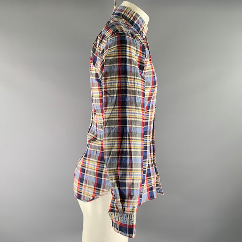FACONNABLE Size M Red Blue Plaid Cotton Button Down Long Sleeve Shirt