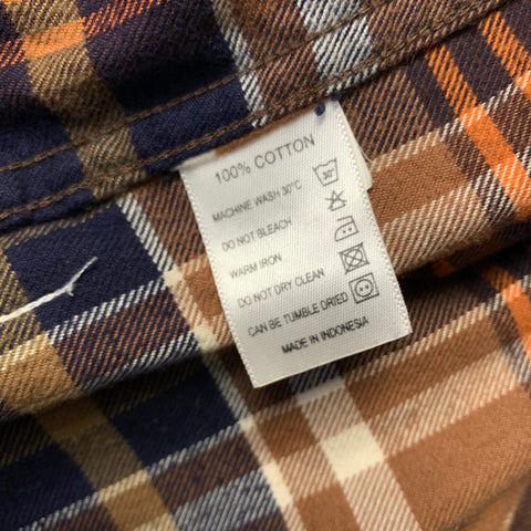 BARBOUR Size L Orange Navy Plaid Cotton Pointed Collar Long Sleeve Shirt