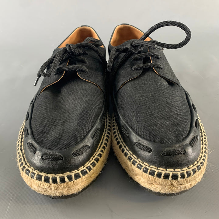 BOTTEGA VENETA Size 8 Black Canvas Moccasin Lace Up Shoes