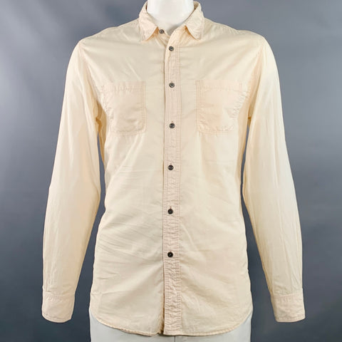 JOHN VARVATOS STAR USA Size L Beige Cotton Sheer Two Pockets Long Sleeve Shirt