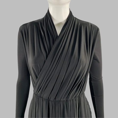 BALENCIAGA Size 4 Black Viscose Blend Draped Long Sleeve Cocktail Dress