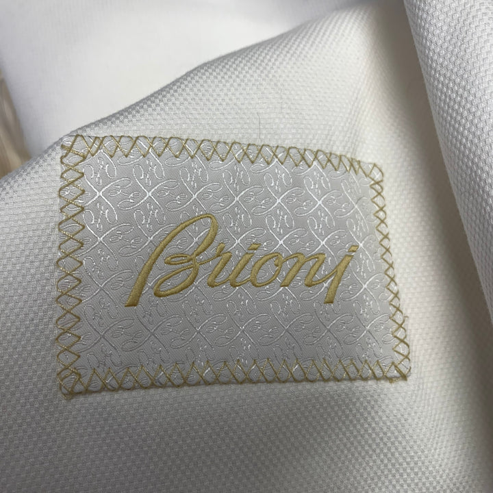 BRIONI Size L White Woven Cotton Blend Notch Lapel Jacket