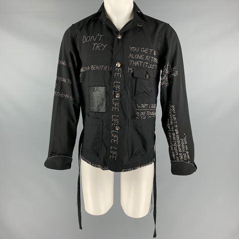 LEH Size M Black White Embroidery Shirt Jacket