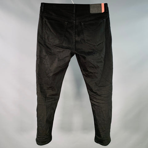 ACNE STUDIOS Size 34 River Stay Black Twill Cotton Blend Tapered Slim Five Pockets Jeans