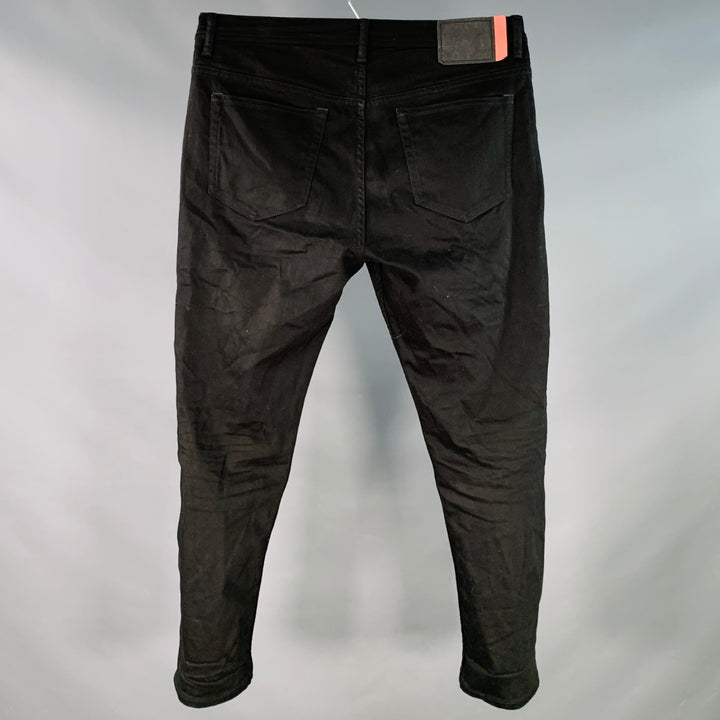 ACNE STUDIOS Size 34 River Stay Black Twill Cotton Blend Tapered Slim Five Pockets Jeans
