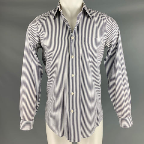 PAUL SMITH Size S White Grey Stripe Cotton Patch Pocket Long Sleeve Shirt