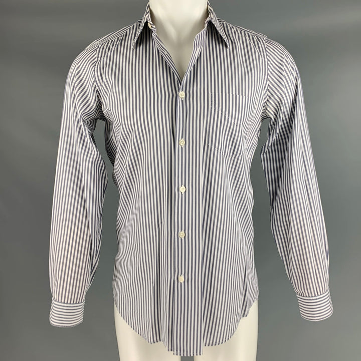 PAUL SMITH Talla S Camisa de manga larga con bolsillo de parche de algodón a rayas blancas y grises