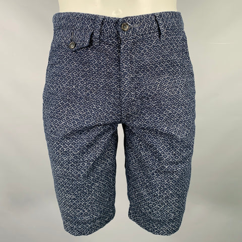 POST O'ALLS Size M Navy White Diamond Zip Fly Shorts