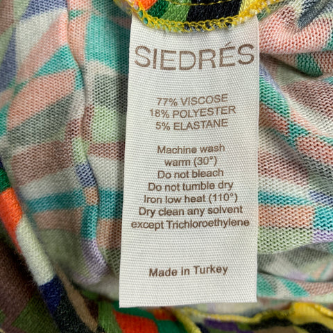 SIEDRES Size S Multi Color Viscose Blend Geometric Ruffle Trim Casual Pants