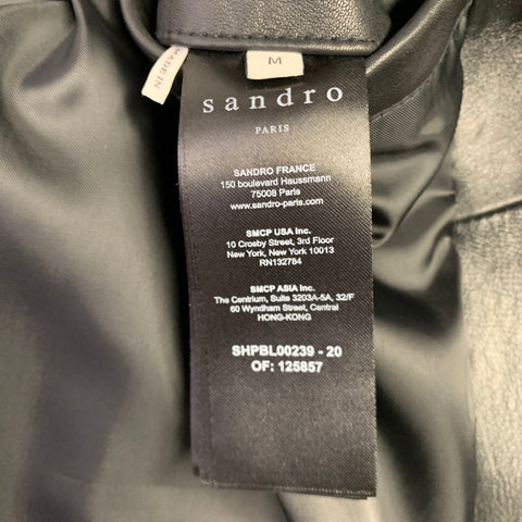 SANDRO Size M Black Lambskin Leather Bomber Jacket