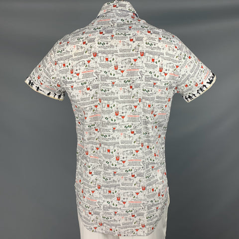 ROBERT GRAHAM Size L Black White Cocktail Recipe Print Short Sleeve Shirt