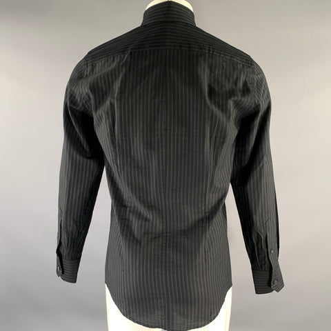 DOLCE & GABBANA Size S Black Green Stripe Cotton Long Sleeve Shirt