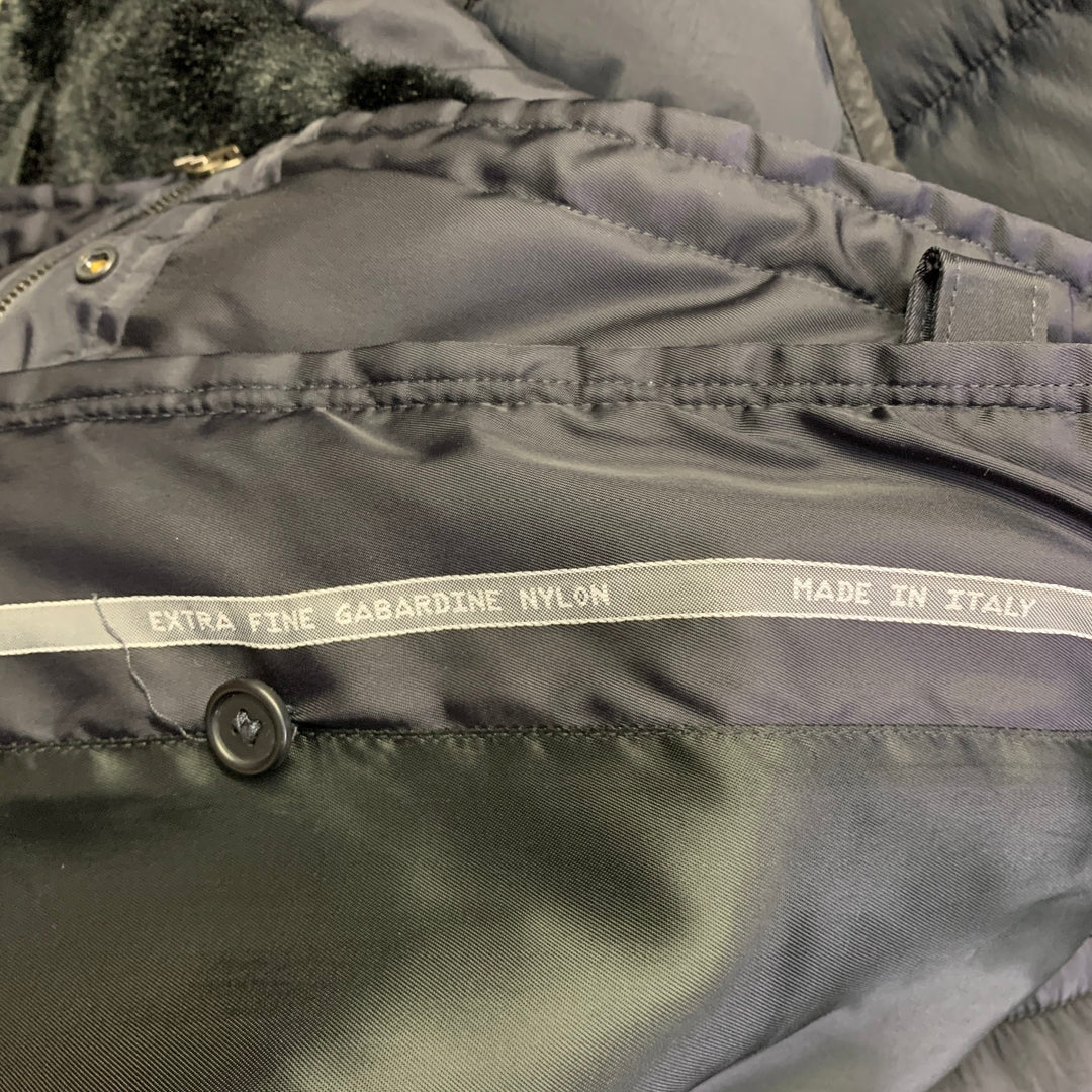 PRADA Size 38 Navy Polyester Hooded Zip Snaps Jacket