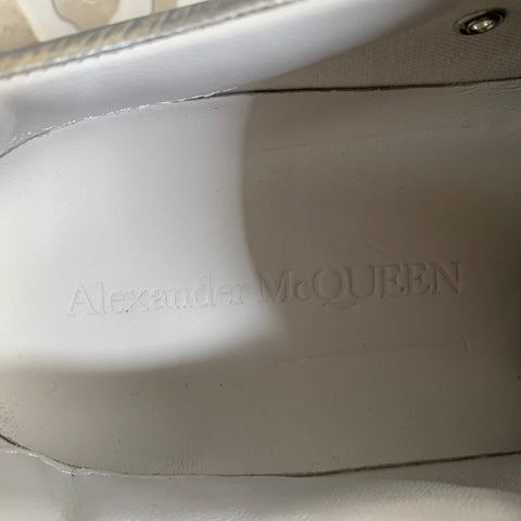 ALEXANDER MCQUEEN Size 9 Silver White Metallic Leather Lace Sneakers