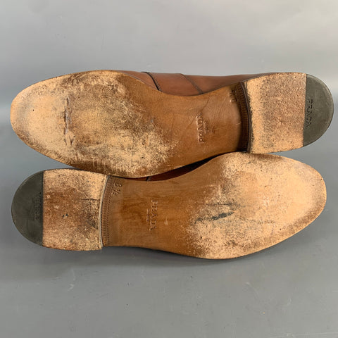 PRADA Size 9.5 Brown Leather Slip On Penny Loafers