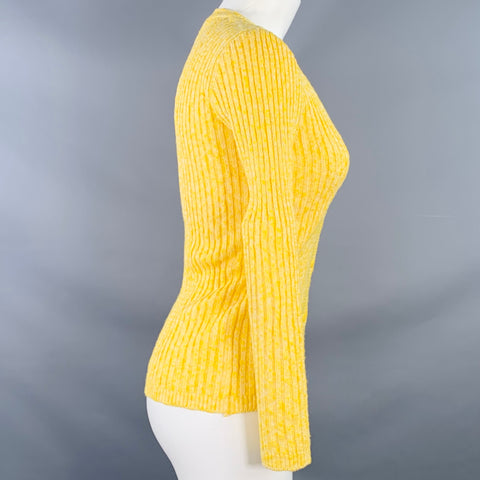 COURREGES Vintage Size XS Yellow Acrylic Blend Rib Knit V-Neck Cardigan